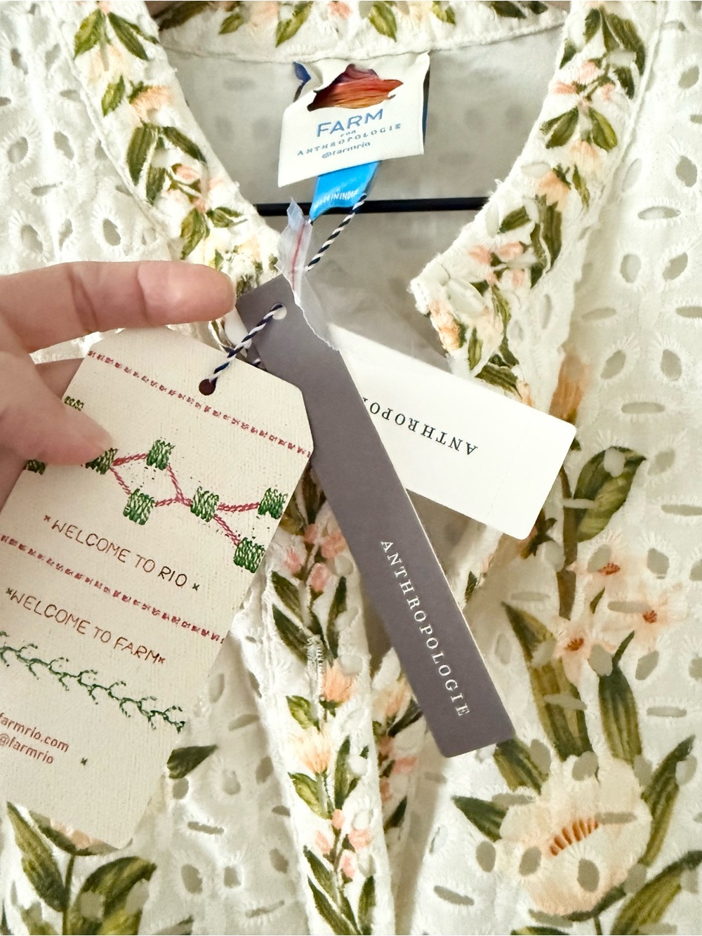 NWT Farm Rio Long Sleeve Cream Peach Floral Eyelet Maxi Dress Size L - Picture 6 of 9